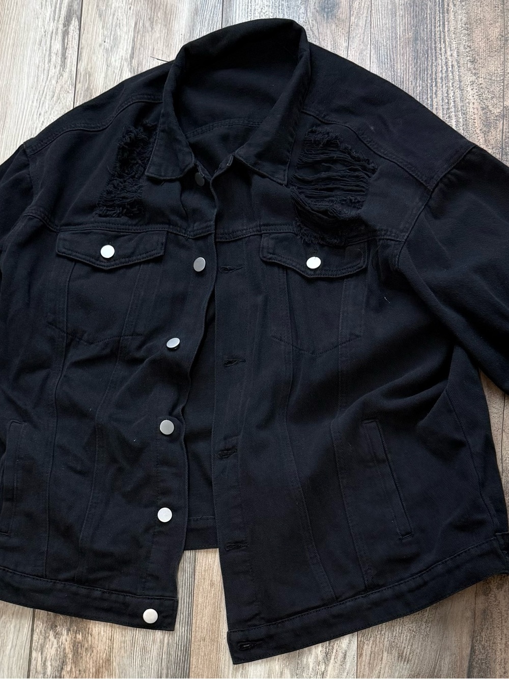 Women’s Black Distressed Denim Jacket